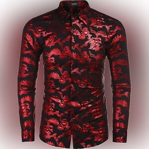 ⭐️ NWOT COOFANDY Men's Shirt Luxury Design Metallic  Casual Button Down LS Small